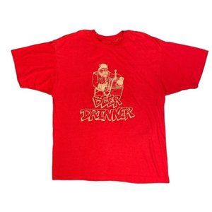 Vintage 90s Viking Beer Drinker Funny Red Single Stitch  T Shirt Mens Medium